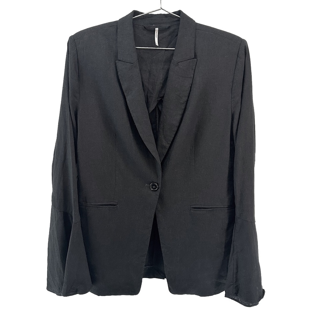 FREE PEOPLE Linen‎ Blend Chic Flare Bell Sleeve Blazer • Medium • black